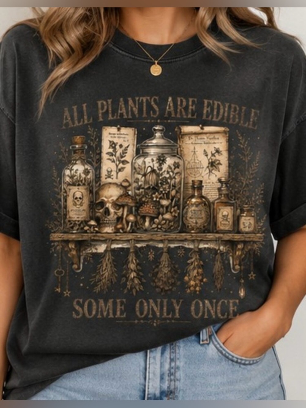 Vintage Botanical Apothecary Graphic Tee - Black
